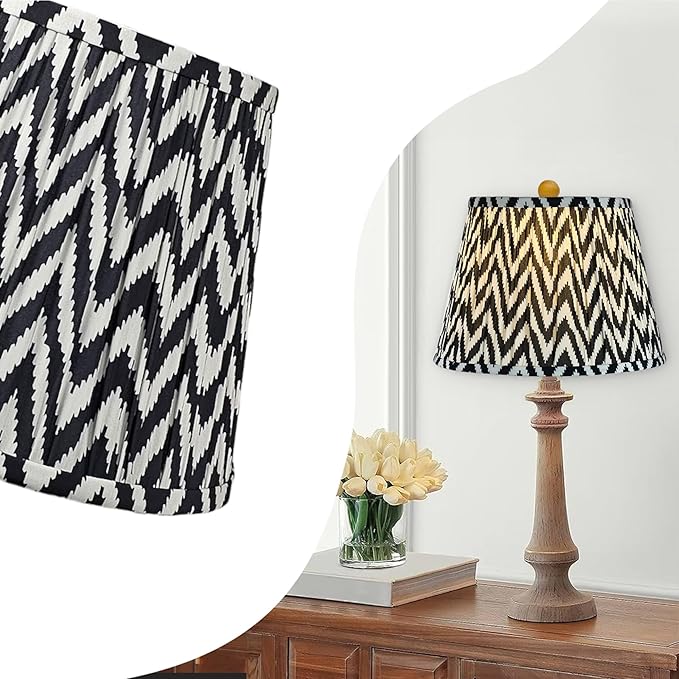 RDI Pleated Pattern Fabric Lampshade, Flora Collection, Large Lamp Shade, 10.5 x 16 x 11 inch (Top x Bottom x Height), Black White Chevron