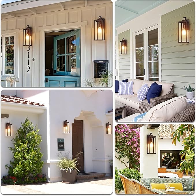 Pia Ricco Large Size Outdoor Wall Lights, 18 Inch Oversized Matte Black Exterior Light Fixture with Clear Glass, Waterproof Front Porch Lighting, Modern Sconces Lantern for House, Garage, ETL Listed
