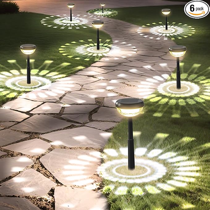 Ensenior 6-Pack Solar Lights Outdoor, Auto ON/Off 3000K LED Solar Garden Lights for Pathway, Yard, Patio, Walkway, Flower Bed, Waterproof, Energy-Efficient Landscape Lighting, Adjustable Height