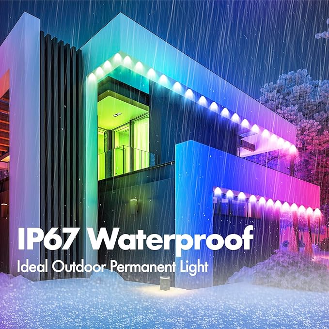 100ft Permanent Outdoor Lights with 4 Control Methods, RGB Smart Plus Outside Year Round Led Lights for Home, Roof, Balcony, 72 Led Bulbs/IP6 Waterproof/Work with Google Assistant/Alexa