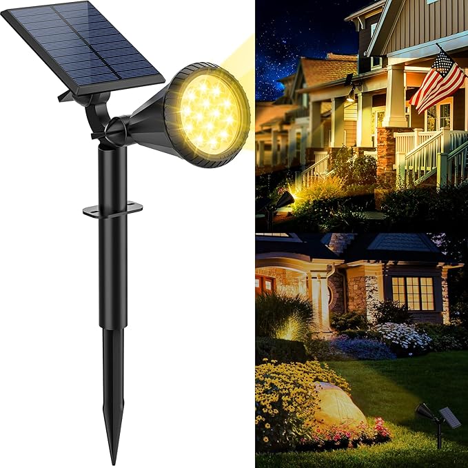 Solar Spot Lights Outdoor, 4 Modes/1 Pack Solar Spotlights Waterproof, 180° Adjustable Powered Landscape Lights, Outdoor Solar Lights for Yard Garden Pathway Flag Tree Wall Statue Warm White