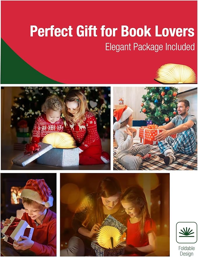 Wooden Book Lamp - Portable Folding LED Book Light for Reading, Unique Gift for Book Lovers, Magnetic Mood Lighting for Home&Library Decor (Maple)