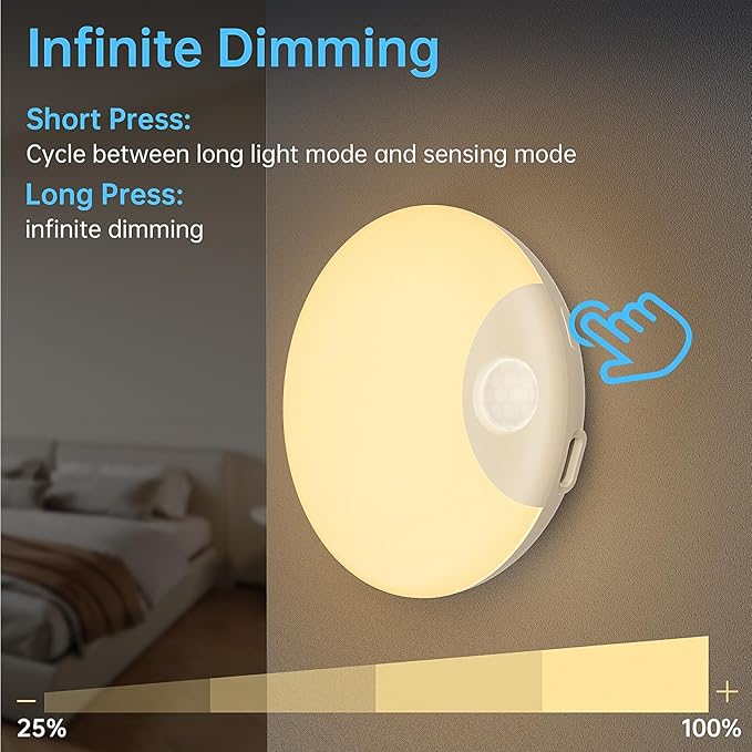 Motion Sensor Night Light,LED Rechargeable Indoor Night Lights,Magnetic Cabinet Light Closet Light for Kitchen Bedroom Bathroom Stairs 6 Pack (Warm Lamp)