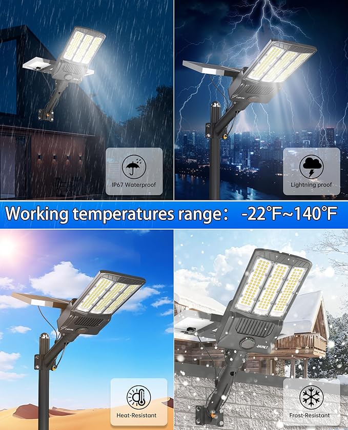 JAYNLT Y-6500W Solar Street Lights Outdoor, 650000LM 6500K High Powered Commercial Parking Lot Lights Dusk to Dawn, Waterproof Solar Security Flood Lights with Remote for Driveways, Basketball Courts