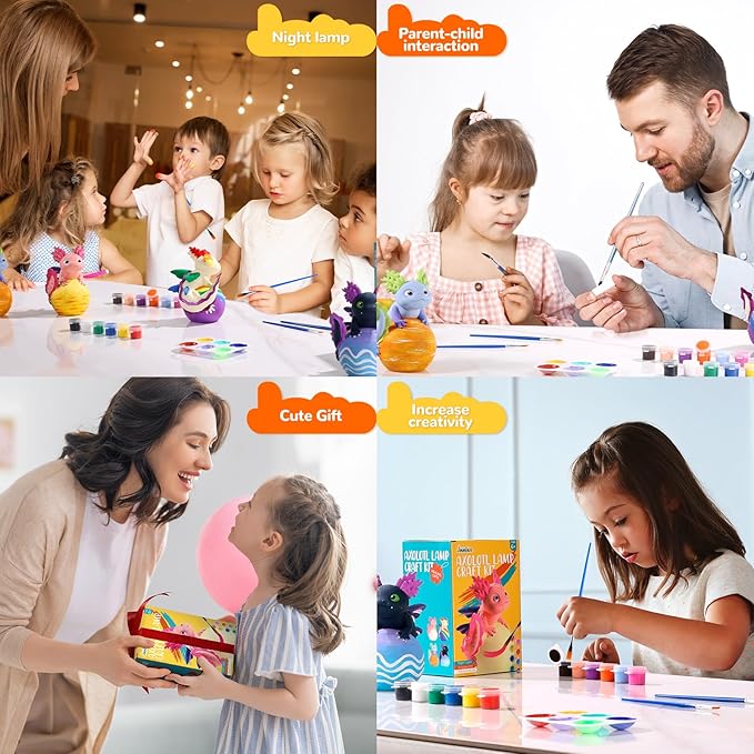 JMMICO Paint Your Own Axolotl Lamp, Axolotl Crafts Kit, Arts and Crafts for Kids Ages 4-8 8-12, Easter Basket Stuffers, Easter Gifts for Kids 6 7 8 9 10 11 12 Years Old Boys Girls (Pink)
