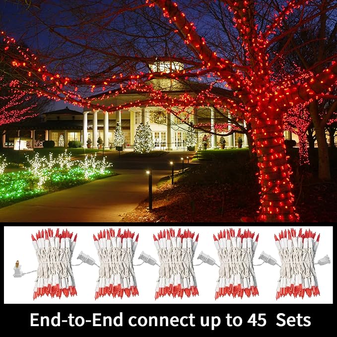 LAMPHOME 21.6ft 100 LED Red Valentine Lights, Connectable Valentine Room Light Indoor Plug-in, White Wire Red Christmas String Light Outdoor Waterproof for Valentines Day Bedroom, Party