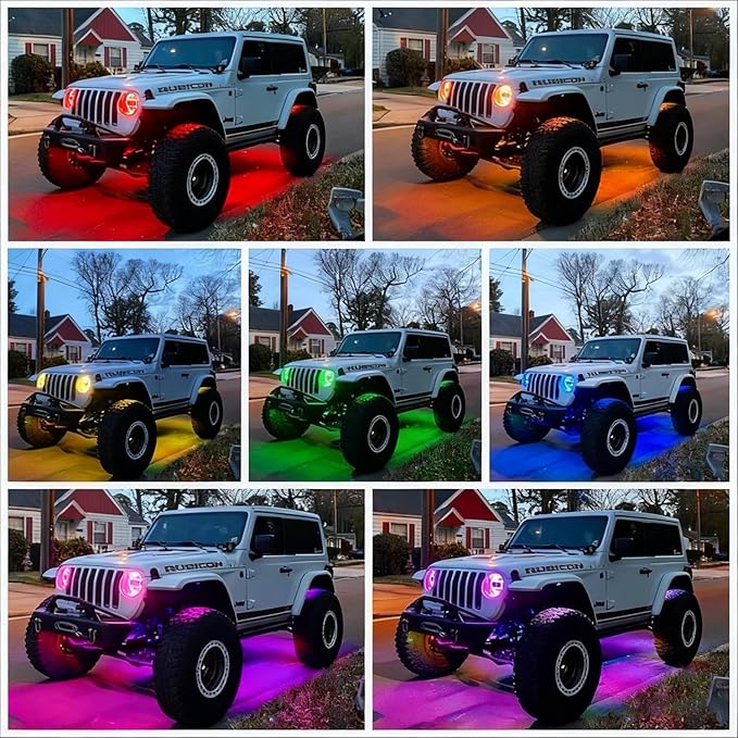 RGB LED Rock Lights Kit, 10 pods Multicolor Neon Light with Bluetooth App/Remote Control Flashing Music Mode, Aluminum Metal, IP68 Waterproof, 12v for Truck ATV UTV SUV