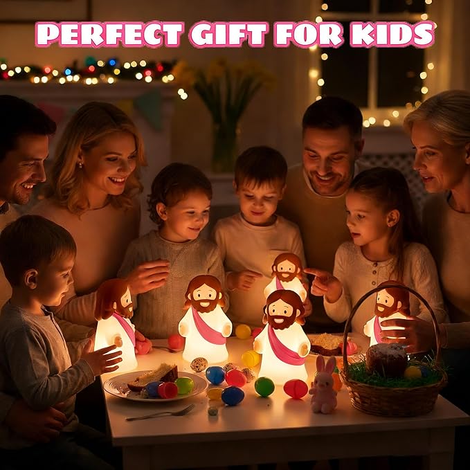 Jesus Night Light Rechargeable Bedside Night Light Dimmable Silicone LED Light Ideal for Religious Gatherings, Gifts for Sunday School, Baptism Presents, Easter Egg Decorations (Pink)