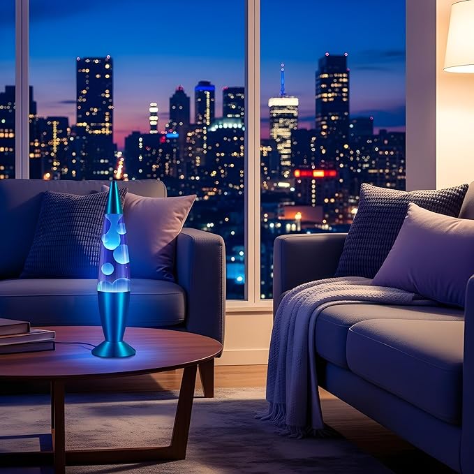 JAMBO 16" Beautiful Lamp- Blue with White/Blue Wax, Relaxing Liquid Light, Night Light Nightlight, Home Decor Living Room Office Bedroom Lamp for Adults Teens Kids, Magma Motion
