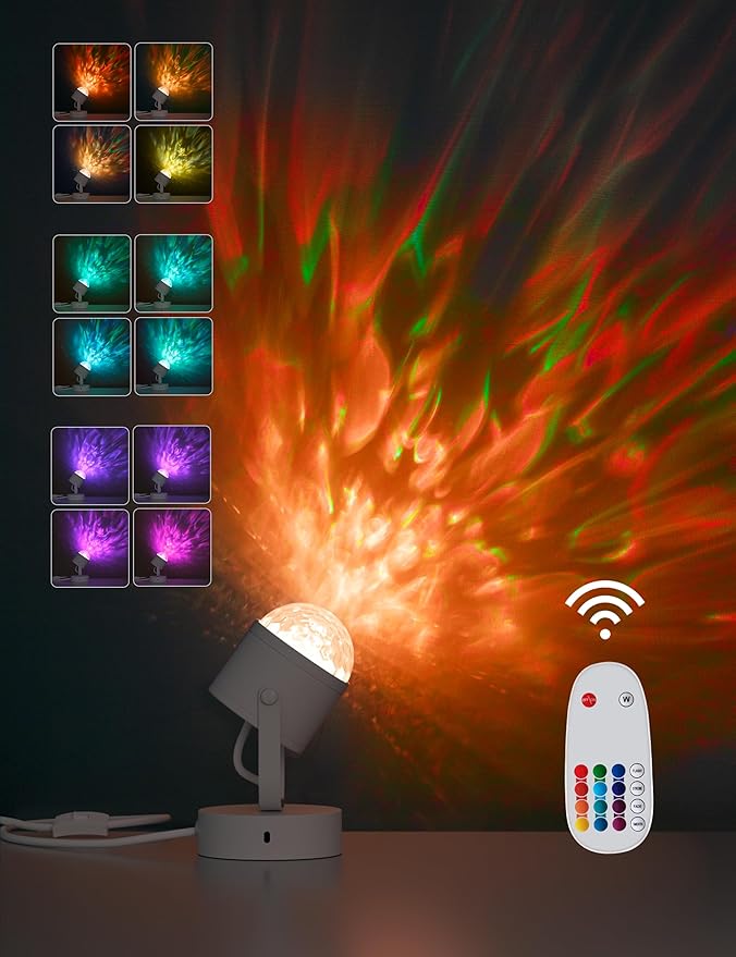 Joyzy Plug-in Dynamic Ocean Wave Table Lamp with Remote Water Ripple Night Light Projector for Room Party Decoration, Color Changing Ambient Lamps, Christmas Decor Lights, Videography Projection