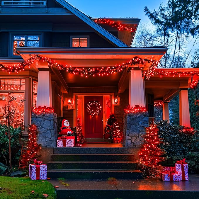 JMEXSUSS 600 LED Red Christmas Lights Outdoor, Red String Twinkle Fairy Lights Indoor Plug in, Valentines Day Lights Clear Wire for Tree Party Christmas Graduation Party Decorations