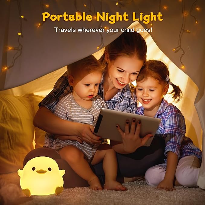 Duck Night Light, LED Cute Silicone Nursery Nightlight for Kids, DoDo Duck lamp Rechargeable Touch Bedside Lamp with 20 Minutes Timer for Breastfeeding, Funny Decor, Xmas Birthday Gifts
