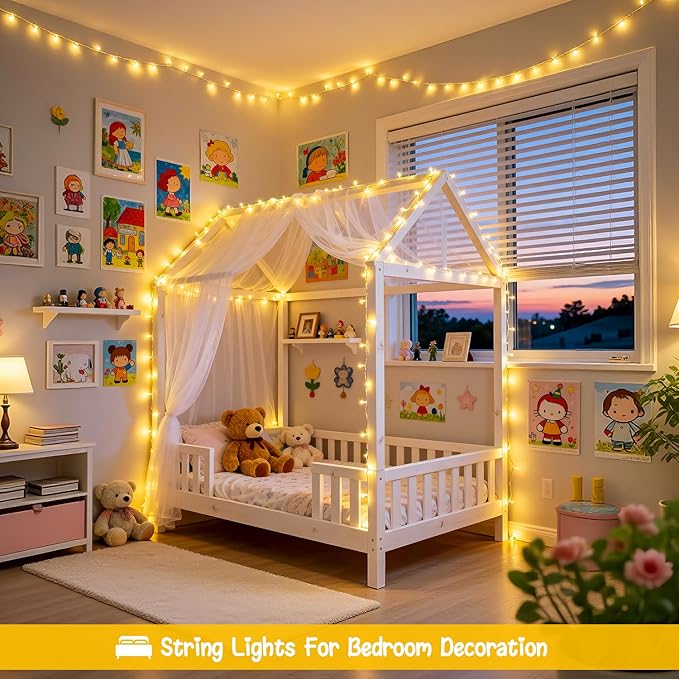 JMEXSUSS 2 Pack Battery Operated String Lights Outdoor Indoor, Total 66ft 200 LED Fairy String Lights with Remote, Warm White Battery Christmas Lights for Bedroom Room House Tree Porch Party Yard