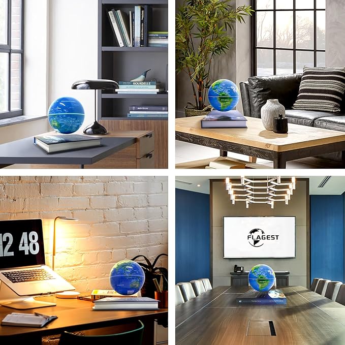 Flagest Magnetic Levitation Floating Globe with 16 Colors LED Lights, Rotating Geographic Globe World Map with Book Base for Home Office Desk Decor, Cool Tech Gadgets for Men Husband Boys and Girls