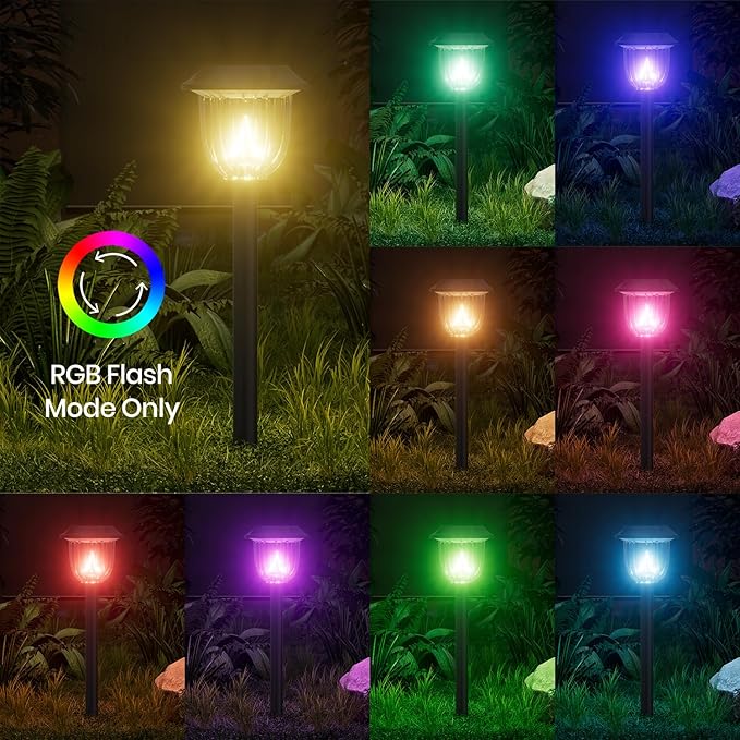 AOSEA 2 Pack Solar Pathway Lights Outdoor Waterproof - Auto RGB Color Changing Solar Lights, IP65, 12H Bright, Durable Plastic - Perfect for Garden & Walkway【RGB Flash Mode Only】