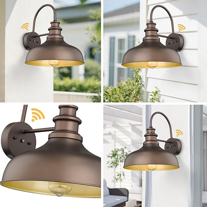 Bestshared Dusk to Dawn Sensor Farmhouse Barn Light, Outdoor Wall Sconce, Outdoor Wall Lantern for Porch, Exterior Light Fixtures Porch Lights (Orb+Gold, 2 Pack)