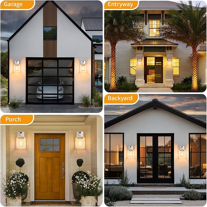2 Pack Silver Motion Sensor Outdoor Light Fixtures Wall Mount, Dusk to Dawn Front Porch Lights for House, Exterior Wall Sconce, Waterproof Lantern Lamp,Outside Coach Light for Garage Entryway Yard