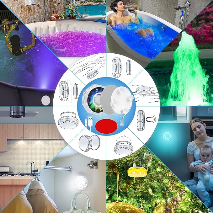 4” 20 LED Submersible LED Light - Independently and Group Controlled Pairable with Remote Magnetic Rechargeable Underwater Pool Light, Super Bright, Super Strong Magnet (1 Pack)