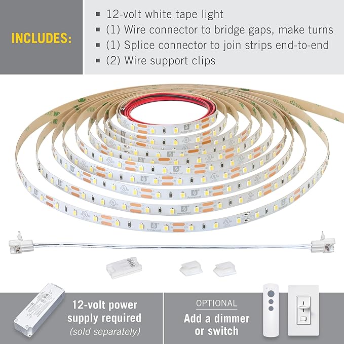 Armacost Lighting RibbonFlex Pro 12V White LED Strip Lights 60 LED/m, 4000K, 32.8 ft 152250
