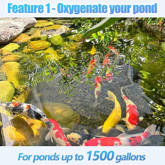 Pond Fountain Aerator, Pond Fountain, 1 HP Pond Aerator /110V 15,000 GPM, 100-foot Power Cord + 2 x 33-Foot Ropes/Timer Aerator Fountain, Suitable for Various Ponds and Lakes