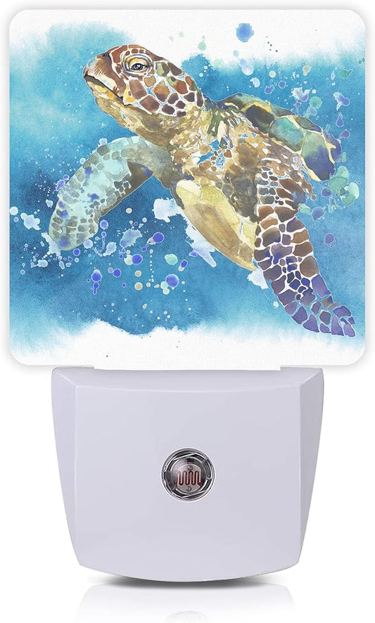 Turtle Night Light,Watercolor Sea Turtle Night Lights 0.5W Sleep Friendly for Boys Girls Led Night Light Dusk to Dawn Sensor Nightlight for Stairway/Hallway/Kitchen