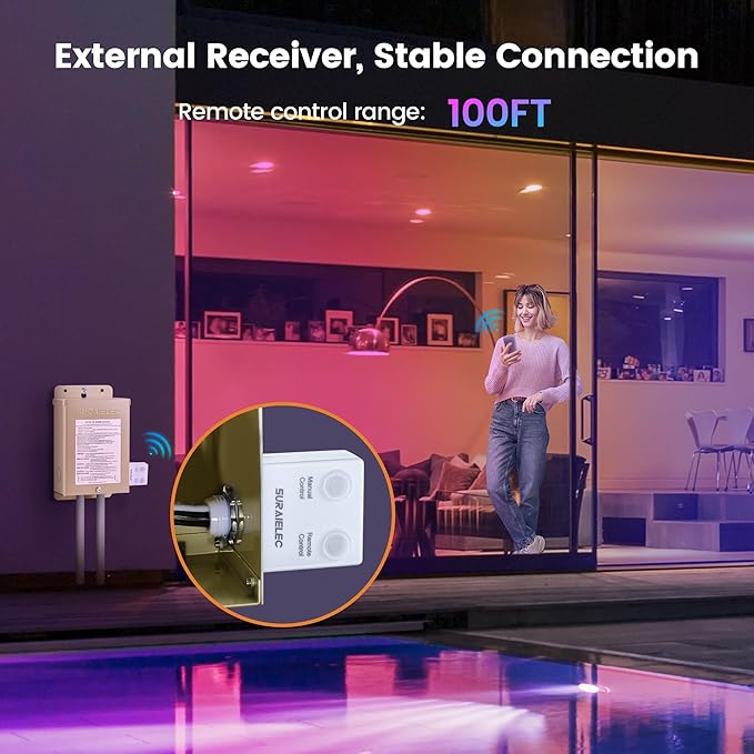SURAIELEC 10" LED Pool Lights for Inground Pool, 12V AC Waterproof Color-Changing Pool Light with Remote, 300W Equivalent, RGB Colors & Dynamic Effects, Fits Pentair, Hayward, Jandy Niches, 50 Feet
