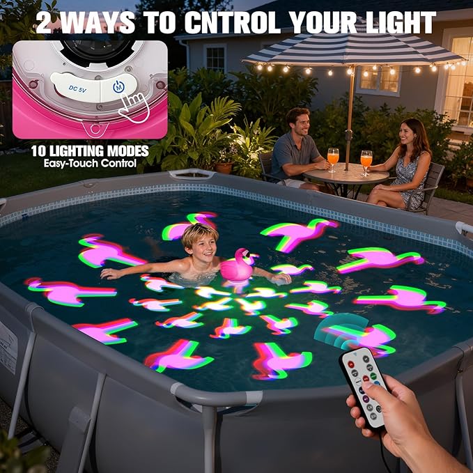 Floating Pool Lights,Upgraded Flamingo Pool Lights that Float,Rechargeable LED Floating Lights for Inground Above Ground Pools,IP68 Waterproof Pool Lighting with Remote,Lights for Hot Tub,Party,1 PC