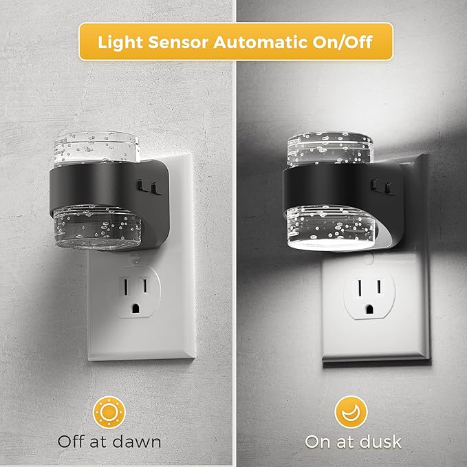 L LOHAS LED Night Light, 2 Pack 5000K Bubble Night Lights Plug into Wall, Acrylic Night Lights with Light Sensor, Adjustable Brightness,Soft White Plug in Nightlights for Rooms Bathroom Hallway