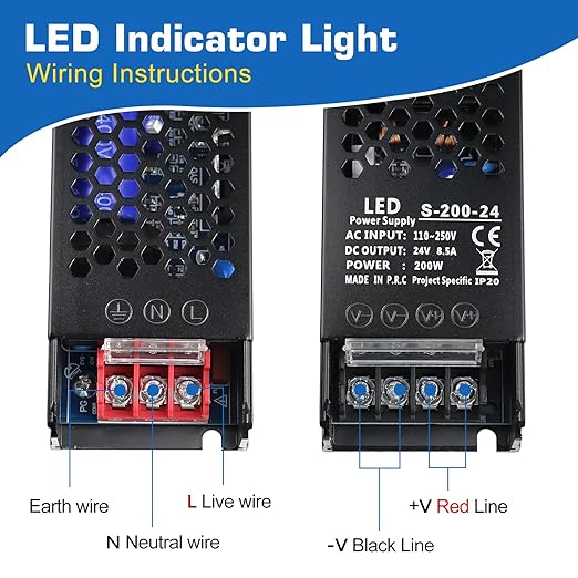 LED Driver 24V 200W 8.3A Slim LED Power Supply, AC 100-250V to 24V DC Adapter, Constant Voltage Transformer for LED Strip Lights, Bulbs, Garden Light, Cabinet Lights