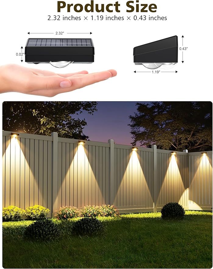 VOLISUN Solar Fence Lights, Fence Lights Solar Powered, IP65 Waterproof LED, 3 Color Temperatures Solar Light for Fence, Yard, Wall, Backyard (8 Pack, Black)