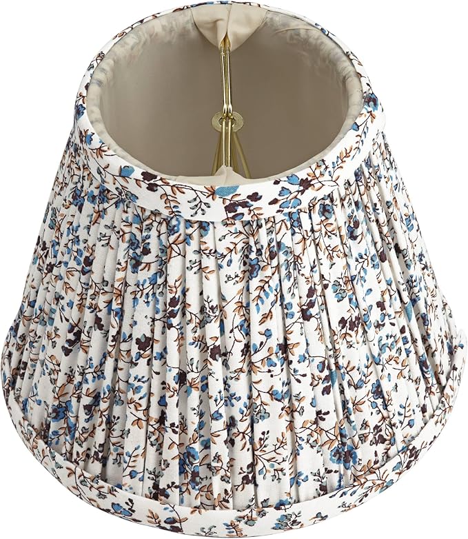 Springcrest Nelle Cream and Blue Floral Cottage Core Pleated Shade 3.5x6x5 (Clip-On) - Springcrest