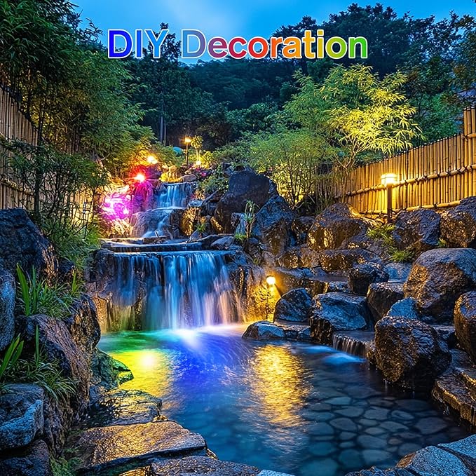 POPOSOAP RGB Underwater Pond Lights with Timer, 20 Colors Dimmable Submersible Led Fountain Lights with IP68 Waterproof, Support Remote Control for Outdoor Ponds Aquarium Garden Pool (6 Headlamps)