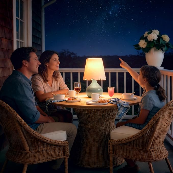 14''H Cordless LED Ambient Table Lamp, Rechargeable Ceramic Bedside Lamp with 3-Level Dimmable Soft Lighting, Linen Shade, Cozy Room Decor for Teens (Green)