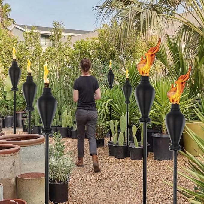 Metal Citronella Torches Outdoor,6 Pack,60 Inch Tall Flame Metal Torches for Yard,Citronella Candles Outdoor,Black Torch Canister Replacement for Backyard Pathway Patio Party