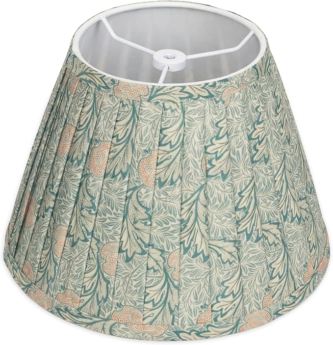 Sage Green Empire Pleated Lamp Shade - 1 Pack, 5" x 9" x 6.2" Small Vintage Leaves Print Fabric Lampshade for Table Lamp, Spider Fitter Replacement Lamp Shade, Assembly-Free