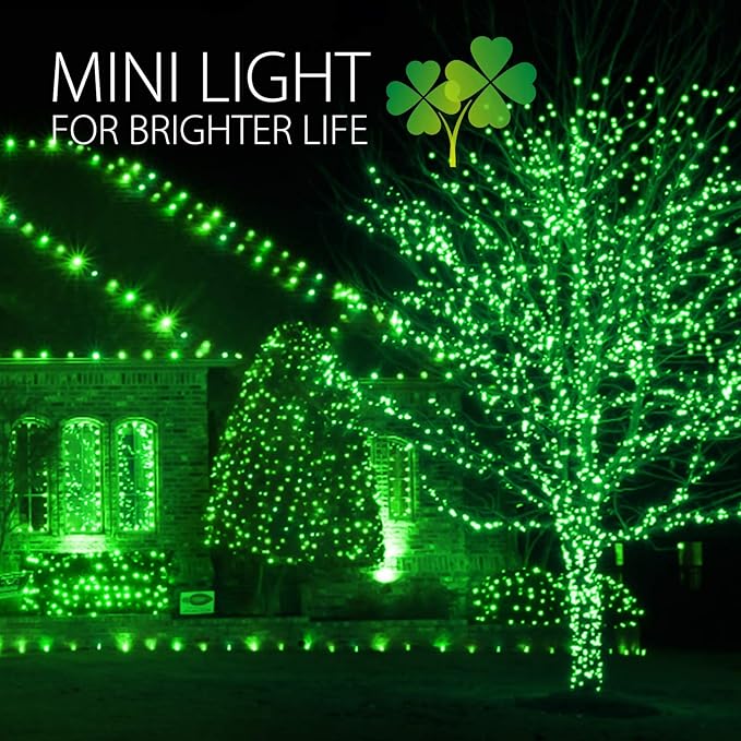 Minetom St. Patrick's Day Mini String Lights, 100 Count 27 Feet Detachable Incandescent Bulb Waterproof Green Fairy Lights Plug in for Indoor Outdoor Party Patio Christmas Decoration, White Wire