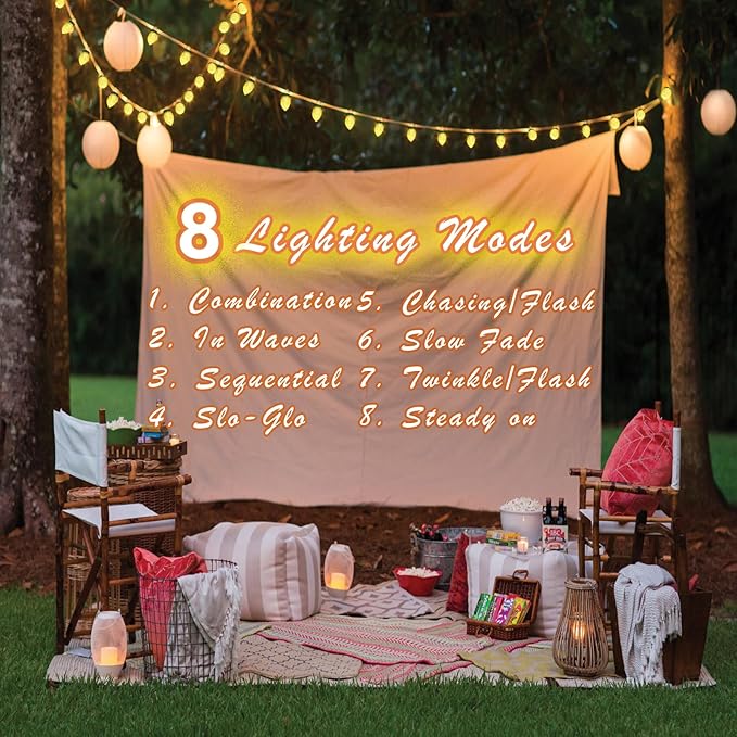 C9 Solar Powered LED Christmas String Lights 50 LED Waterproof Strawberry Light with 8 Mode Green Wire Lighting for Outside Patio Wedding Party Decor