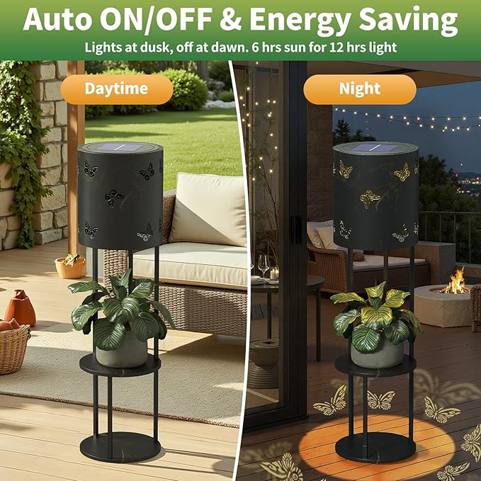 Solar Garden Plant Lights: Outdoor Waterproof Decorative Lamp with Flower Stand, Solar-Powered Yard Patio Outside Floor Decoration Lantern with Butterfly Pattern for Festival Decor