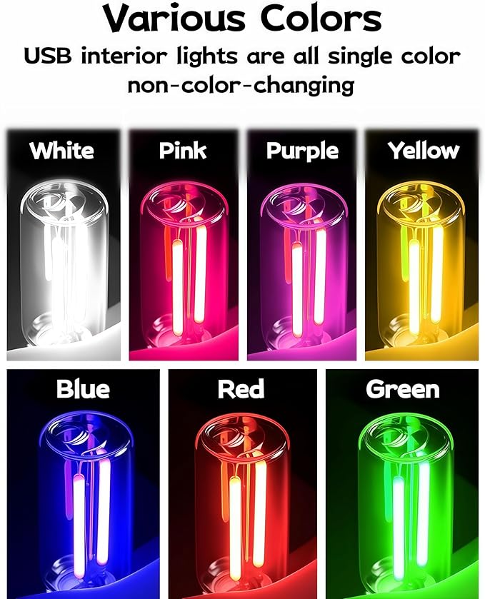 LED Car Interior Light, Touch Control USB Night Lamp, Retro Style Ambient Lighting for Auto, Bedroom, Desk (Purple Light)
