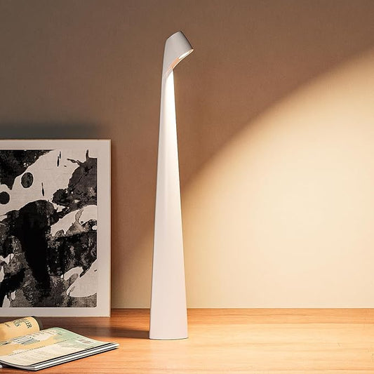 Portable Cordless LED Desk Lamp, Rechargeable Wireless Table Lamp, 3-Level Brightness, Patio & Bedside Night Light, Dining Room Ambient Reading Light (White)