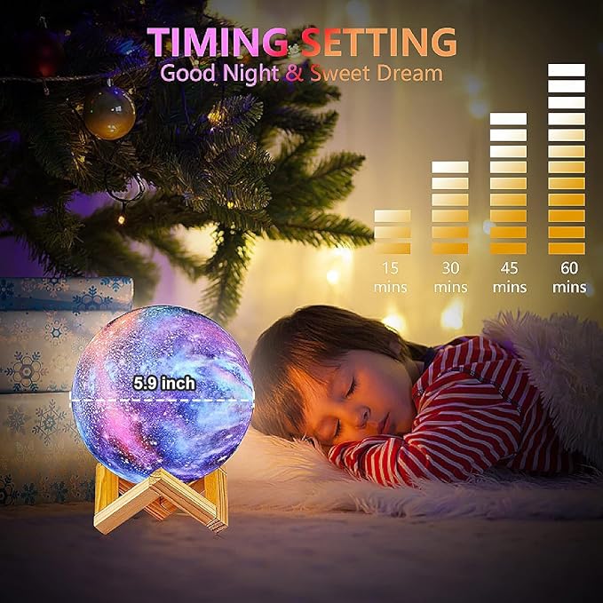 Moon Lamp Kids Night Light Galaxy Lamp - 16 Colors Moon Light with Wood Stand Remote & Touch Control USB Rechargeable Gift for Girls Lover Birthday - 5.9 inch
