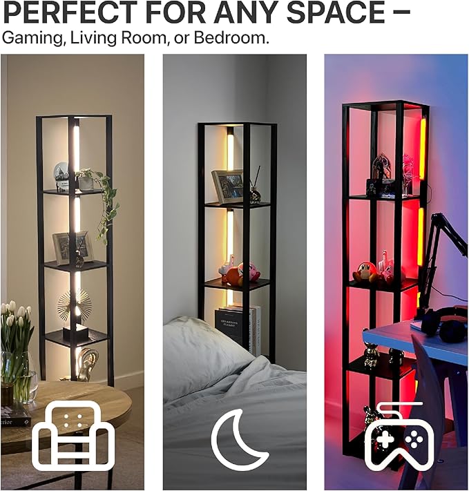 FENLO RGB Floor Lamp with Shelves Fancy Pro, Dimmable Display Shelf Lamp with Color Temperature Control, App & Remote, Bright Long-Lasting Integrated LED