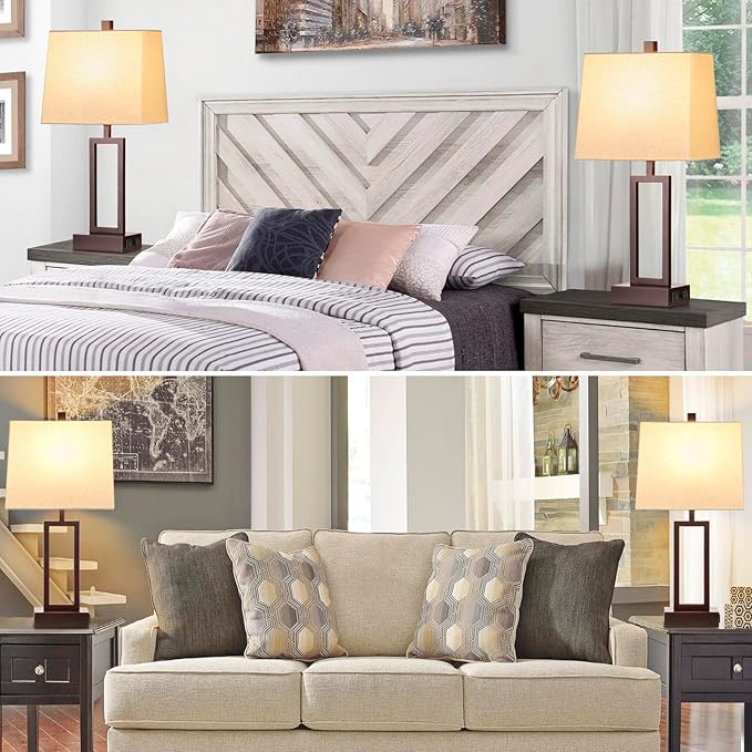 23.5" Touch Control Table Lamps, Metal Bedside Lamp for Bedroom Set of 2 with USB A+C Ports & AC Outlet, 3-Way Dimmable Nightstand Lamp for Living Room (LED Bulb Included)