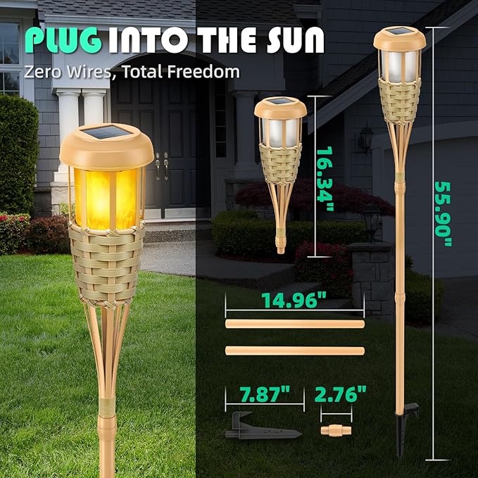 Solar Outdoor Lights, Solar Torch Lights Outdoor Flickering Flame, Outdoor Decorations for Patio Path Yard - 4 Pack
