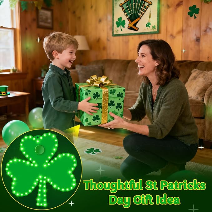 3 Pack 10" St Patricks Day Classics Twinkling LED Shamrock, Hi-Vibrant Aluminum Frame Green Irish Clover Window Silhouette LED Lights, Holiday Waterproof Indoor Outdoor Decoration