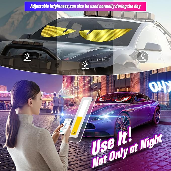 Vanesa Devil Eyes Light for Car Windshield, Flexible Led Digital Display 3.6 x 14.7 inch, Programmable Led Sign for Business Car Truck Shop Bar Concert Hotel, 5V/2A Bluetooth APP Control