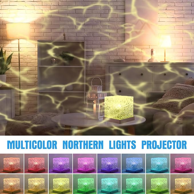 6 Pcs Ocean Wave Projector Lights 16 Colors Northern Lights Cube Aurora Glow Sunset Lumen Lamp with Remote Control Gradual Rotating Flame Ripple Lamp for Bedroom Decor Birthday Party Supplies