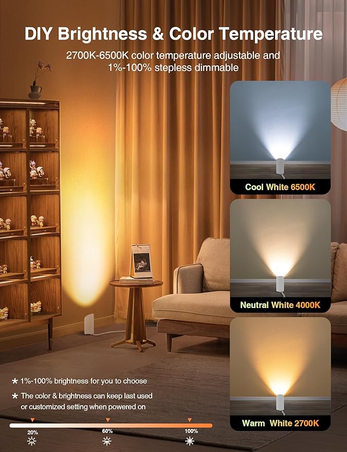 SUNVIE Smart Floor Can Light 5W RGBW Color Changing Up Lights Indoor with Timer 2700K-6500K Floor Spotlight Dimmable Uplighting Indoor Uplights for Plant Corner, APP Control Alexa & Google Home, 2PCS