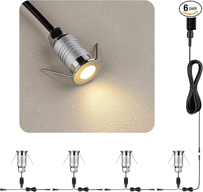 201 Mini Underground Lamp, 1W, DC12V, IP67, Low-Voltage Recessed Type, Stainless Steel 304 Cover, Suitable for Outdoor Grounds, Decks, Squares, Parks, Courtyards (3000K, 4Packs)