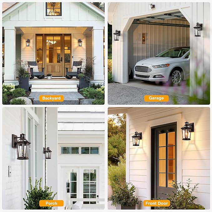 VIANIS Oil Rubbed Bronze Dusk to Dawn Motion Sensor Porch Light, Anti-Rust Aluminum Frame, Tempered Glass, 100% Weather Resistant, Easy Installation, Fits Standard E26 Bulbs